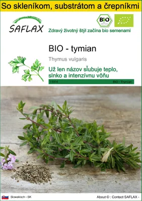 Obrázok produktu pre SAFLAX Kultivačný set - BIO - tymian - Thymus vulgaris - 800 Semená - S mini skleníkom, pestovateľským substrátom a 2 črepníkmi