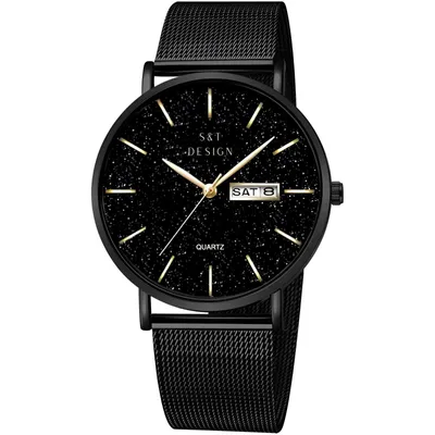 Produktbild von S&T DESIGN Quarzuhr Mesh Armbanduhr Herren Uhr Elegant Mesh Analog Uhr (inkl. Geschenketui, Werkzeug zum verstellen), Edelstahl Wasserdicht Datum