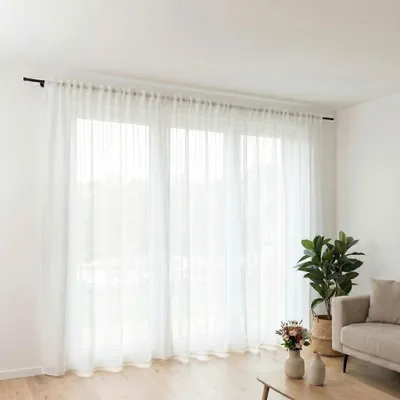 Produktbild von Gardine Smok-Schlaufenband uni Wollweiß Leinenstruktur div. Größen 450cm (B) x 145cm (H) Größe