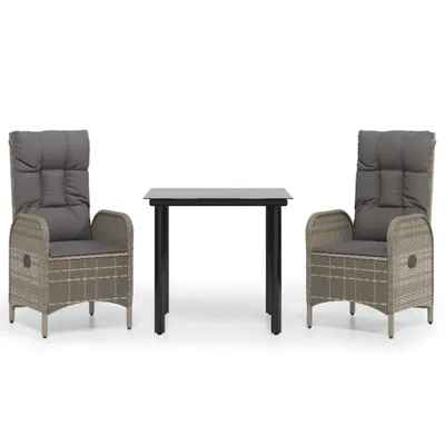 Image de vidaXL Ensemble de jardin 3 pièces avec coussins Noir et gris Poly rotin