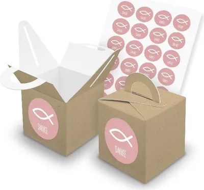 Produktbild von itenga SET 24x Würfelboxen mit Griff Braun (V43) + Motivsticker (M166)