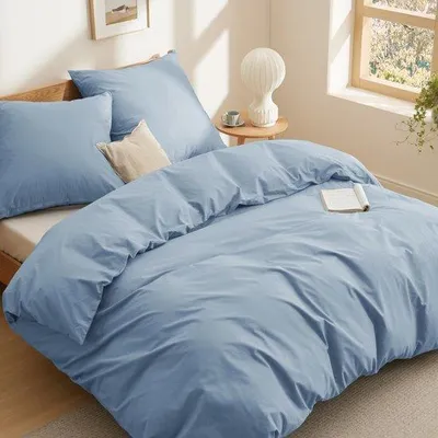 Productafbeelding van Unyqoos® katoenen beddengoed, 220 x 240 cm, grijs-blauw – 100% katoen, met rits en kussenslopen, gecertificeerd volgens Standard 100