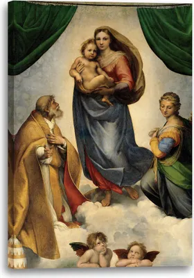 Produktbild von Leinwandbild (60x80cm): Raphael - Sixtinische Madonna, echter Holz-Keilrahmen inkl. Aufhänger, handgefertigt in Deutschland