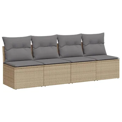 Image de Canapé de jardin avec coussins 4 places beige résine tressée