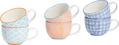 Produktbild von Nicola Spring handbedruckte Cappuccinotassen – 250 ml – 3 Farben – 6er-Pack