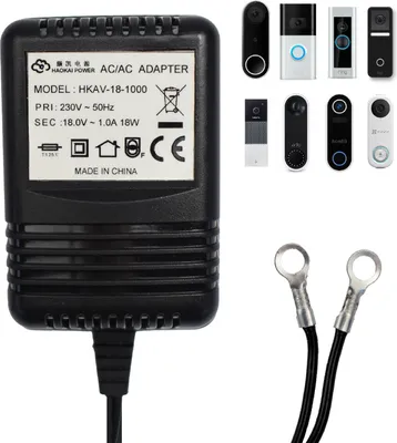 Zdjęcie produktu dla Tool Meister BA18 - Uniwersalny adapter do dzwonków do drzwi - transformator 18V 1A do inteligentnych dzwonków do drzwi z kablem 5m