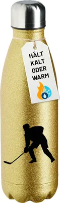 Produktbild von Huuraa Trinkflasche Eishockey Silhouette 500ml Gold Edelstahl Wasserflasche Trinkflasche Geschenkidee