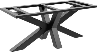 A black metal table base with a spider-like design.