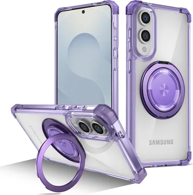 Immagine prodotto di Custodia per Samsung Galaxy S25 Edge supporto ad anello magnetico, supporto, compatibile con MagSafe, protezione militare, custodia trasparente Viola