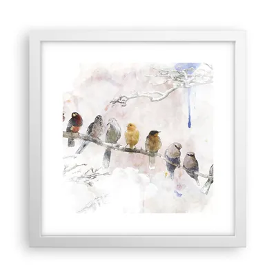 Produktbild von Gerahmtes Poster - Weißer Rahmen - Vögel Kanarienvogel Zweig - 30x30 cm - Wand Bild - Wanddeko - Wandbilder - Kunstposter - Wandposter - Bilderrahmen - Bilder - Kunstdruck - Wandbild - P2WAC30x30-4175