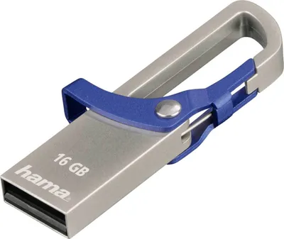 Produktbild von Hama "HOOK-STYLE", 16 GB, USB Typ-A, 2.0, 15 MB/s, Ohne Deckel, Blau, Metallisch