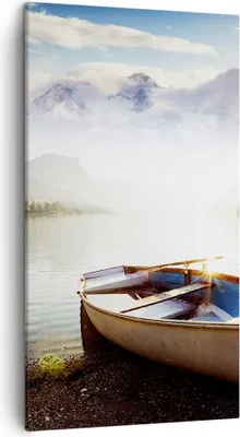 Produktbild von Bild auf Leinwand - Leinwandbild - Berge See Boot - 45x80cm - Wand Bild - Wanddeko - Wandbilder - Leinwanddruck - Bilder - Kunstdruck - Wanddekoration - Leinwand bilder - Wandkunst - PA45x80-3927