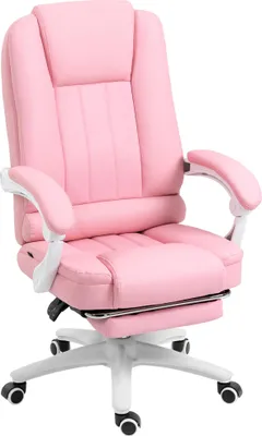 Produktbild von Bürostuhl mit Fußstütze, verstellbare Rückenlehne, höhenverstellbar, 5 Rollen, Rosa + Weiß