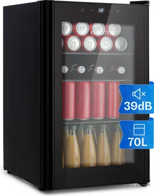 Image de Mini réfrigérateur Klarstein Beercave avec porte vitrée & LED, mini réfrigérateur pour la chambre, réfrigérateur à boissons avec 3 clayettes, petit réfrigérateur 70 L, réfrigérateur intérieur / extérieur silencieux, 0-22 °C