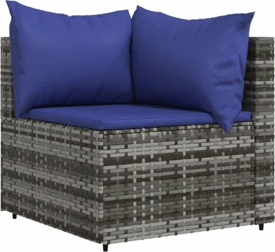 Image de vidaXL Canapé d'angle de jardin avec coussins Gris Poly Rattan