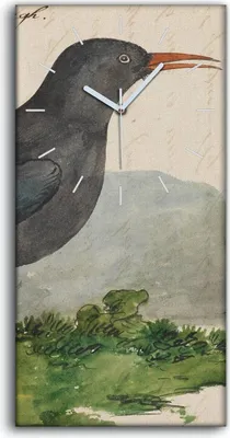 Produktbild von Wandkunst Leinwand Bild Uhr Geräuschlos 30x60 Vögel Wild Tiere Zeichnung Kunst - weiße Hände