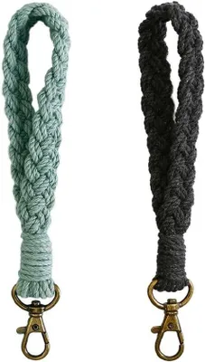 Produktbild von - Set aus 2 trendigen Schlüsselanhängern mit geflochtenem Armband im Makramee-Stil für Damen - Boho-Stil - 15 cm lang - Accessoire für Schlüssel oder Taschen