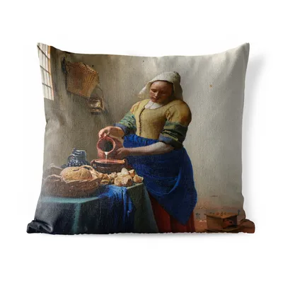 Obrázek produktu pro MuchoWow® Vnější polštář - Mlékařka - Obraz od Johannese Vermeera -40x40 cm- Odolnost proti povětrnostním vlivům - polštář do obývacího pokoje