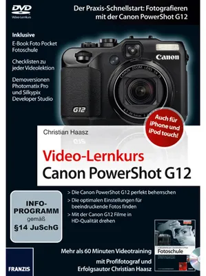 Productafbeelding van Video-cursus Canon PowerShot G12: Een praktische snelstartgids: Fotograferen met de Canon PowerShot G12. Meer dan 60 minuten video-training. Inclusief... compatibel met 7/Vista/XP of Mac OS X vanaf versie 10.5