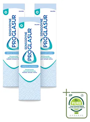 Imagen del producto de 3 tubos de pasta dental Sensodyne Proglasur Gentle Whitening - 75 ml cada uno - Paquete grande - 3 unidades