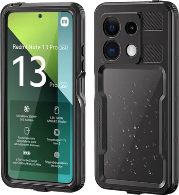 Obrázek produktu pro IP68 vodotěsné pouzdro pro Xiaomi Redmi Note 13 Pro 5G, celotělové nárazuvzdorné ochranné pouzdro s ochrannou fólií na displej černé