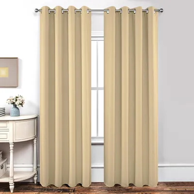 Zdjęcie produktu dla Zasłony Zaciemniające Termiczne Gotowe Komplet 2 Sztuki Beżowe 132x210 cm