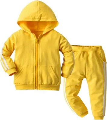 Produktbild von ASKSA Bekleidungssets Jungen Mädchen Trainingsanzug Jogginganzug Langarm Kaputzenpullover mit Lange Hose für Herbst Winter (Gelb,110cm)
