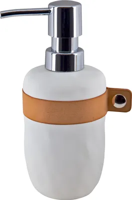 Immagine prodotto di Distributore di sapone Spirella "Lio" | con pompa in acciaio inox | distributore di sapone liquido | in poliresina | 300ml | resistente e robusto | bianco
