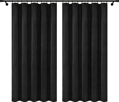 Produktbild von Fertige Vorhänge aus Velours mit Kräuselband 140x160 cm 2 Stücke Schwarz Blickdichte Gardinen