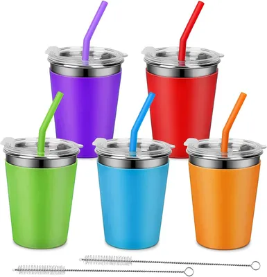 Produktbild von Trinkbecher aus Edelstahl, 350 ml, bruchsicher, mit Deckel und Strohhalm, für Kinder und Erwachsene
