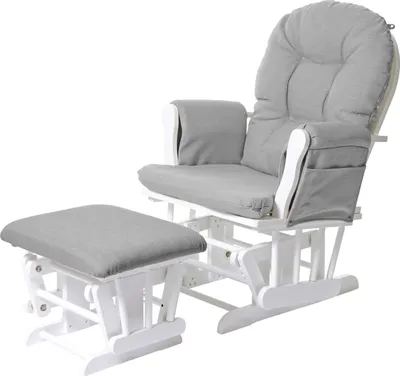 Obrázek produktu pro Relaxační křeslo HWC-C76, houpací křeslo s taburetem  látka/textil, světle šedá, bílý rám