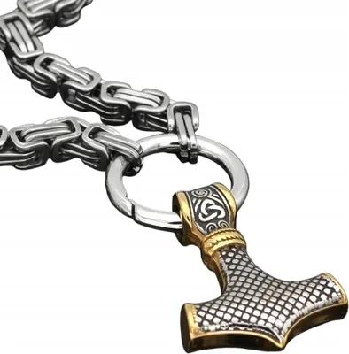 Image de Collier homme marteau THOR loups épais en argent 303