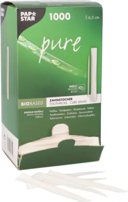 Obrázok produktu pre 1000 špáradiel na zuby, okrúhle "čisté", balené v dreve 6,5 cm