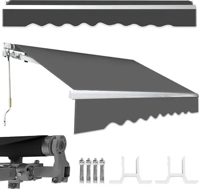 Immagine prodotto di Fiqops tenda da sole tenda da sole a braccio pieghevole tenda da sole per balcone tenda da sole a pinza resistente ai raggi UV finestra balconi giardino impermeabile protezione UV grigio 350x300cm