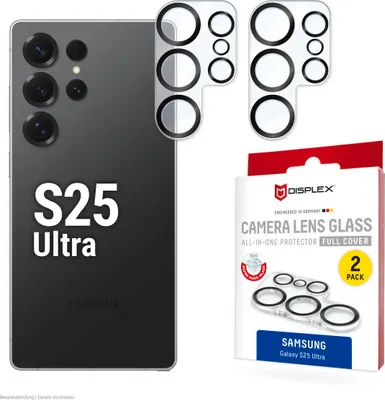 Obrázek produktu pro Displex 02119, Samsung, Galaxy S25 Ultra, Prachuodolný, Nárazuvzdorné, Odolné proti poškrábání, Černá, Průhledná, 2 kusů
