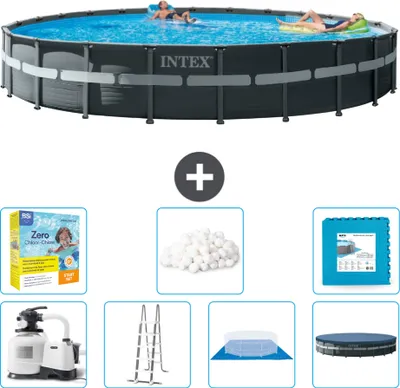 Produktbild von Intex Round Ultra XTR Frame Swimming Pool – 732 x 132 cm – inklusive Pumpe – Leiter – Bodenplane – Abdeckung Wartungspaket - Filterbälle - Bodenfliesen