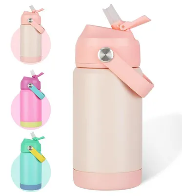Produktbild von Kinder Trinkflasche Edelstahl Isoliert mit Strohhalm 350ml Hellrosa