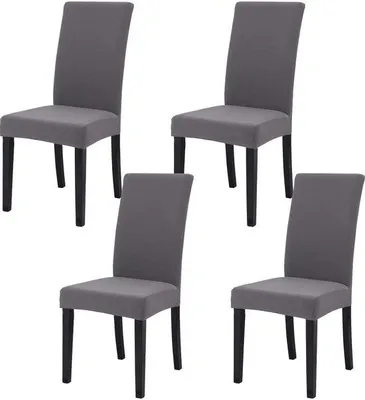 Produktbild von Ibenzoa® Stretch-Stuhlhussen für Esszimmerstühle – dehnbare Polyester/Elasthan-Bezüge, Rückenhöhe 45–60 cm, Set 4, Grau