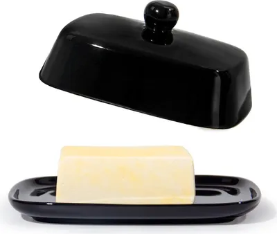 Produktbild von Theo&Cleo Butterdose - Hochwertige Butterglocke aus Keramik - Butter Dish für alle gängigen Butter (250g) - Butterschale Porzellan (Schwarz)