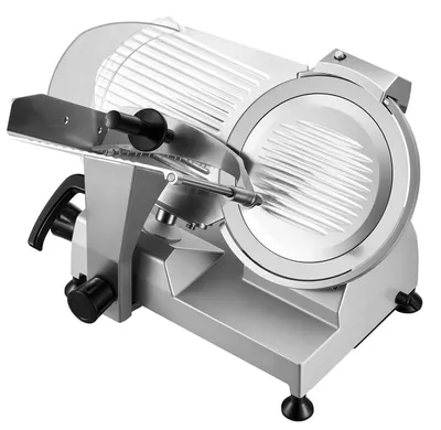 Immagine prodotto di Affettatrice elettrica SucceBuy da 400 W, con lama rimovibile Acciaio al carbonio da 30 cm e vassoio di raccolta, spessore di taglio regolabile da 0 a 15 mm, adatta per carne congelata, prosciutto, baguette e bistecche