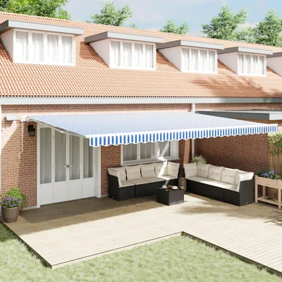 Zdjęcie produktu dla vidaXL Markiza zwijana, niebiesko-biała, 600 x 300 cm