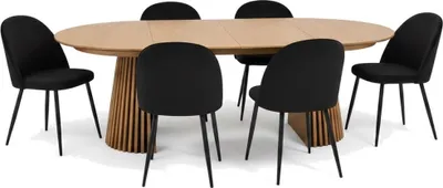 Produktbild von Tokyo Essgruppe Esstisch natur, 6 Stühle aus schwarzem Velours.