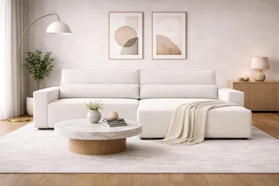 Produktbild von MOEBLO Ecksofa DENVER L – Ottomane beidseitig montierbar, Ecksofa aus Cord, Couch für Wohnzimmer, Schlafsofa Sofagarnitur Sofa Eckcouch L-Form Cordstoff mit Bettkasten und Schlaffunktion - Poso 38 Weiß