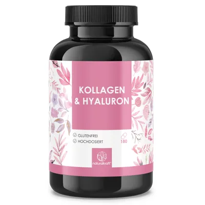 Produktbild von NATURALKRAFT® Premium Hyaluronsäure Kollagen Komplex - mit Biotin, Zink, Selen, Vitamin C & Silizium - Hoch bioverfügbar - 180 Kapseln