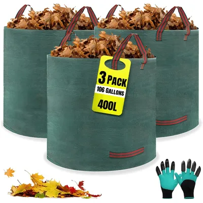 Immagine prodotto di Sacchi per rifiuti da giardino da 400 litri, robusti - Set da 3 con guanti e maniglie
