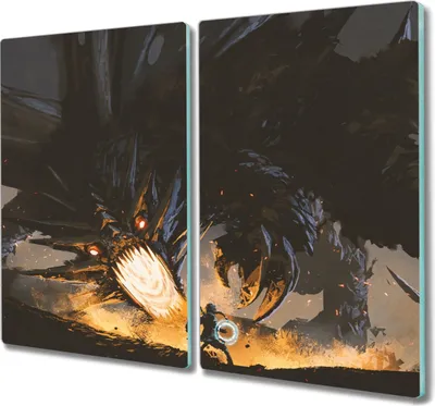 Produktbild von Coloray Hackbrett Küchenbrett Kochplattenabdeckung Schneidebrett Herdabdeckplatte 2x30x52 cm - Fantasiedrache Monster