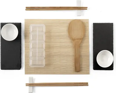 Produktbild von H&h 13-teiliges Sushi-Set aus Schiefer und Bambus