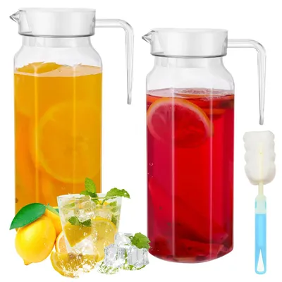 Productafbeelding van Acrylkan met deksel - inhoud 1,1 liter - set van 2 voor warme en koude dranken - transparant