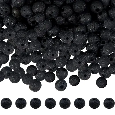 580 runde Lavastein-Perlen, 8 mm, schwarz, für Schmuckherstellung und Dekoration