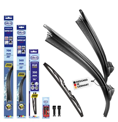 Produktbild von alca® Scheibenwischer Komplettset für OPEL ZAFIRA B 07.2005 - 05.2019, SUPER FLAT Flachbalkenwischer, extraflaches Design, Flexibel, Nanographitbeschichtung